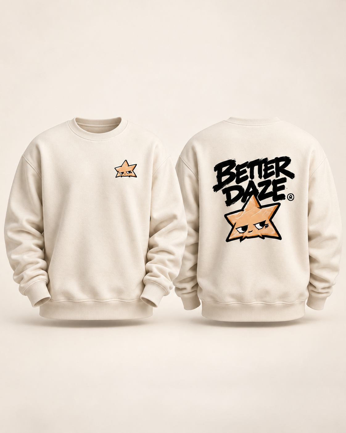 Better Daze Essentials 001 cream crewneck front and back