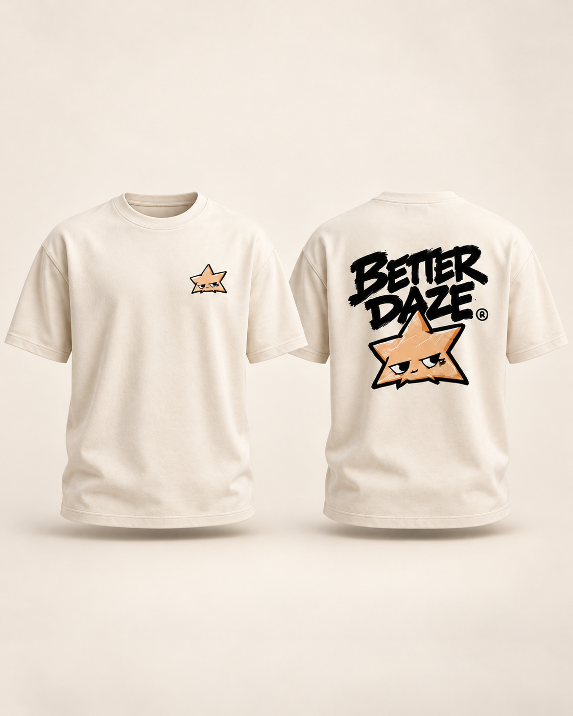 Better Daze Essentials 001 cream tee front and back